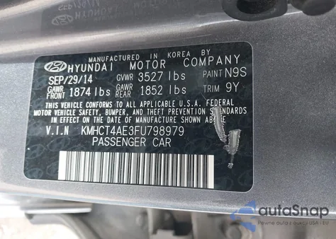 2015 Hyundai Accent Gls z USA, uszkodzony, nr VIN KMHCT4AE3FU798979